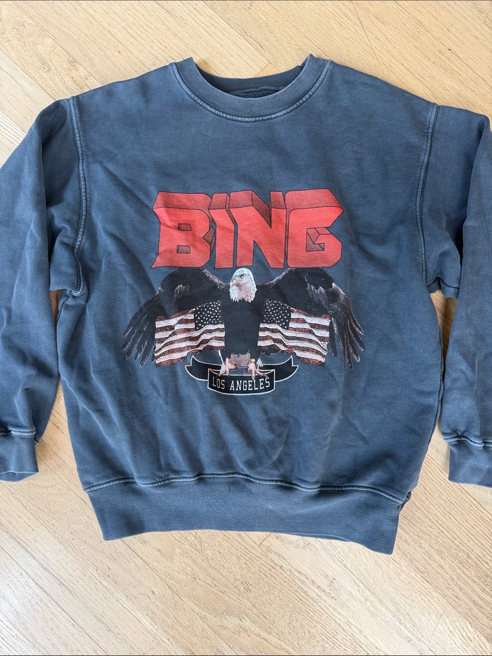 Anine Bing Logo Grey/Washed Black American Eagle Crewneck, sz Small